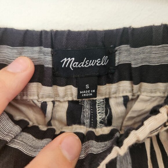 Madewell Linen Blend Grey Black Evelyn Stripes Pull On Shorts Women's S - Picture 6 of 9